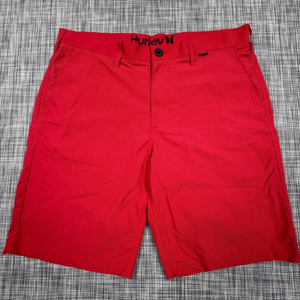 Hurley Mens Nike Dri-FIT Chino Shorts 34 Red Stretch Nylon Blend Flat Front